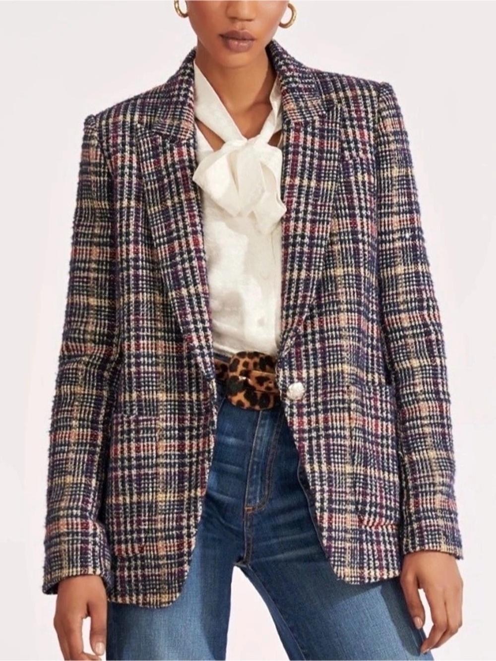 Veronica Beard Alger Dickey Size 4 Navy Multicolor Plaid Textured Blazer